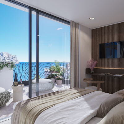 Bedroom at Blue Elements overlooking the sea