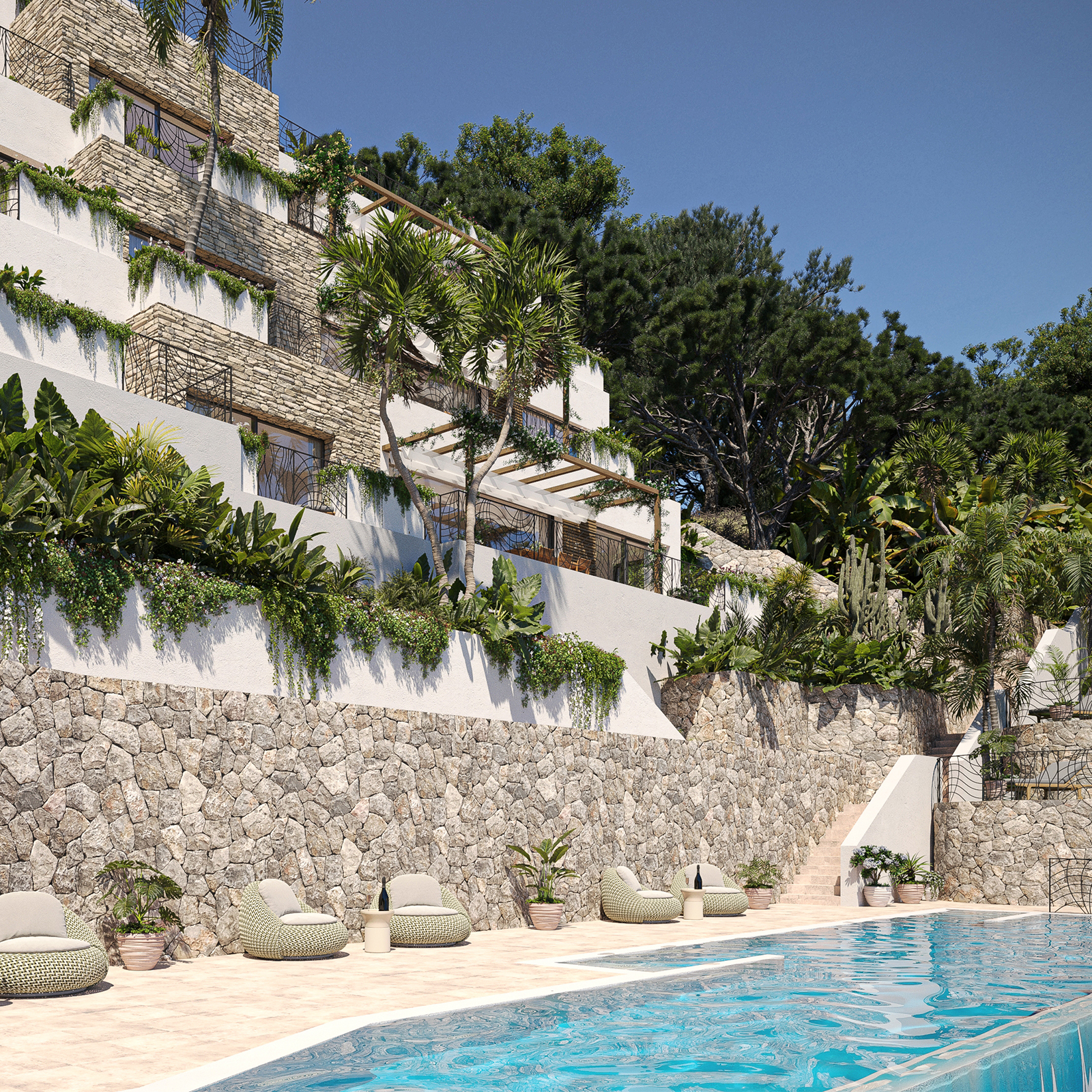 Exterior view of Blue Elements with pool