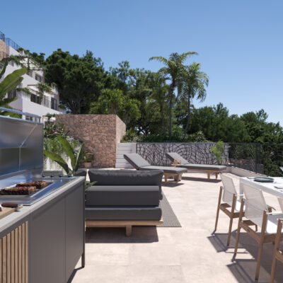 Outdoor terrace at Blue Elements