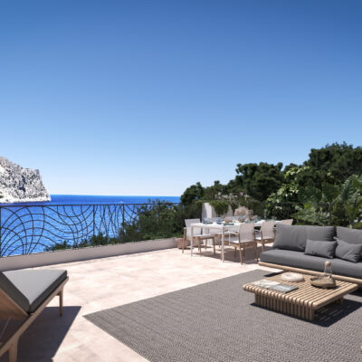 Terrace at Blue Elements overlooking the sea